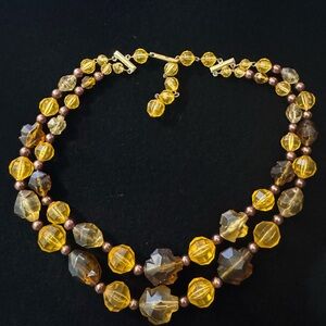 Amber and Brown Vintage Acrylic Beaded Double Strand Necklace